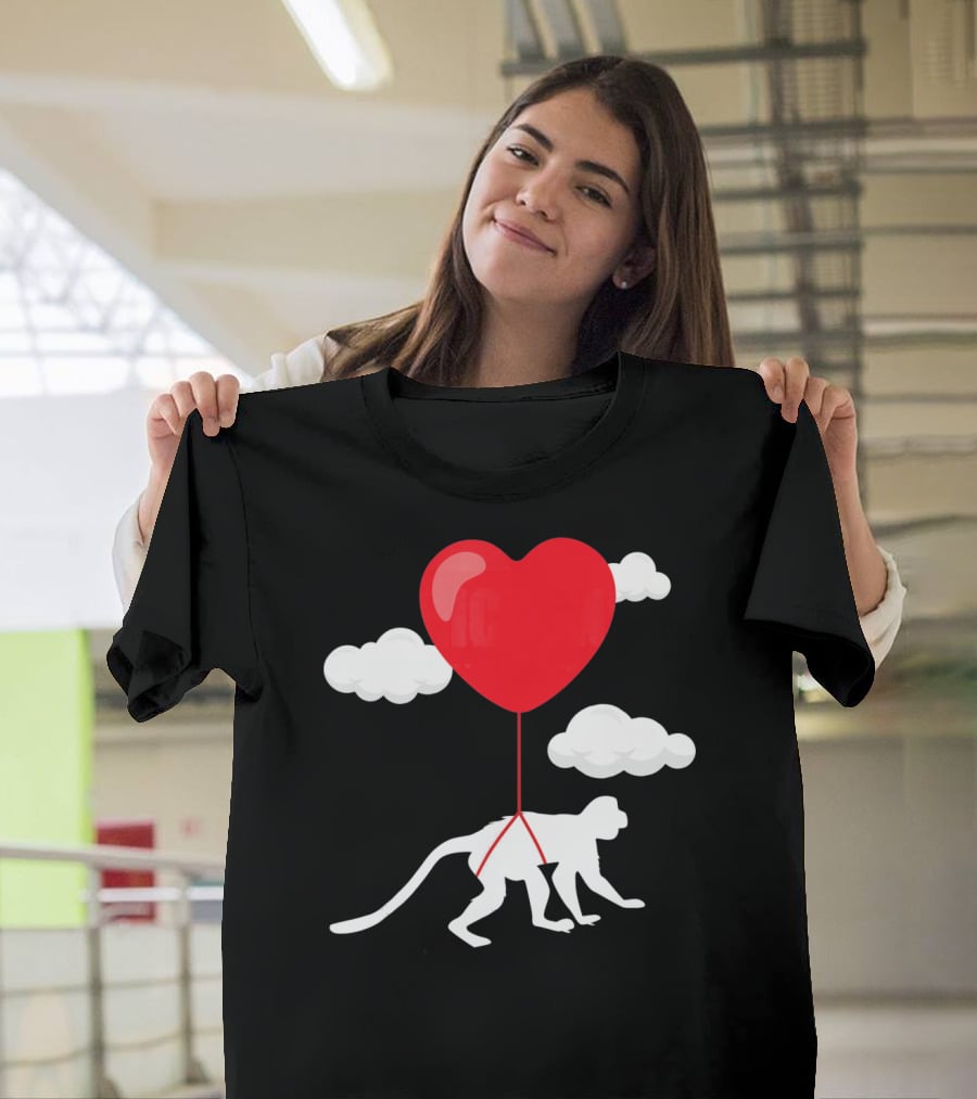 Monkey Heart Balloon Valentines Cloud T-Shirt