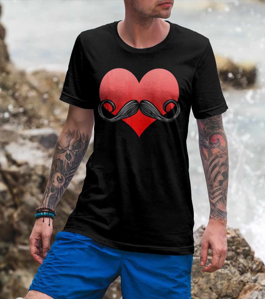 Mustache Heart Beard Valentines Day Love T-Shirt