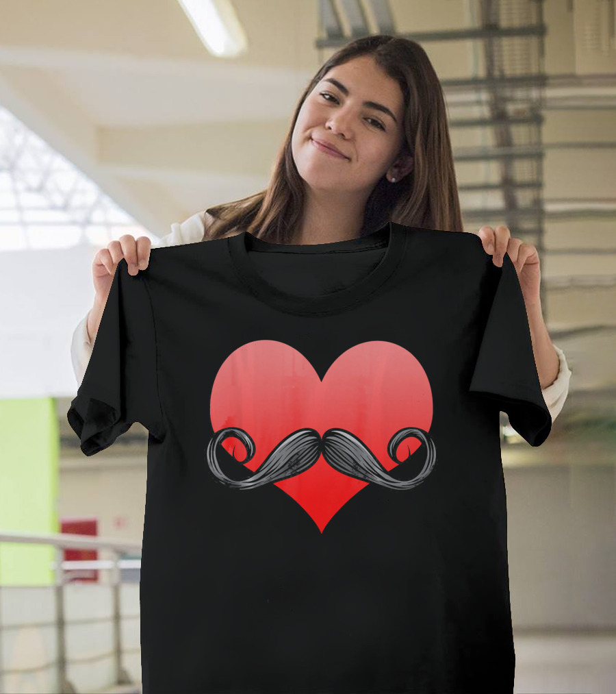 Mustache Heart Beard Valentines Day Love T-Shirt
