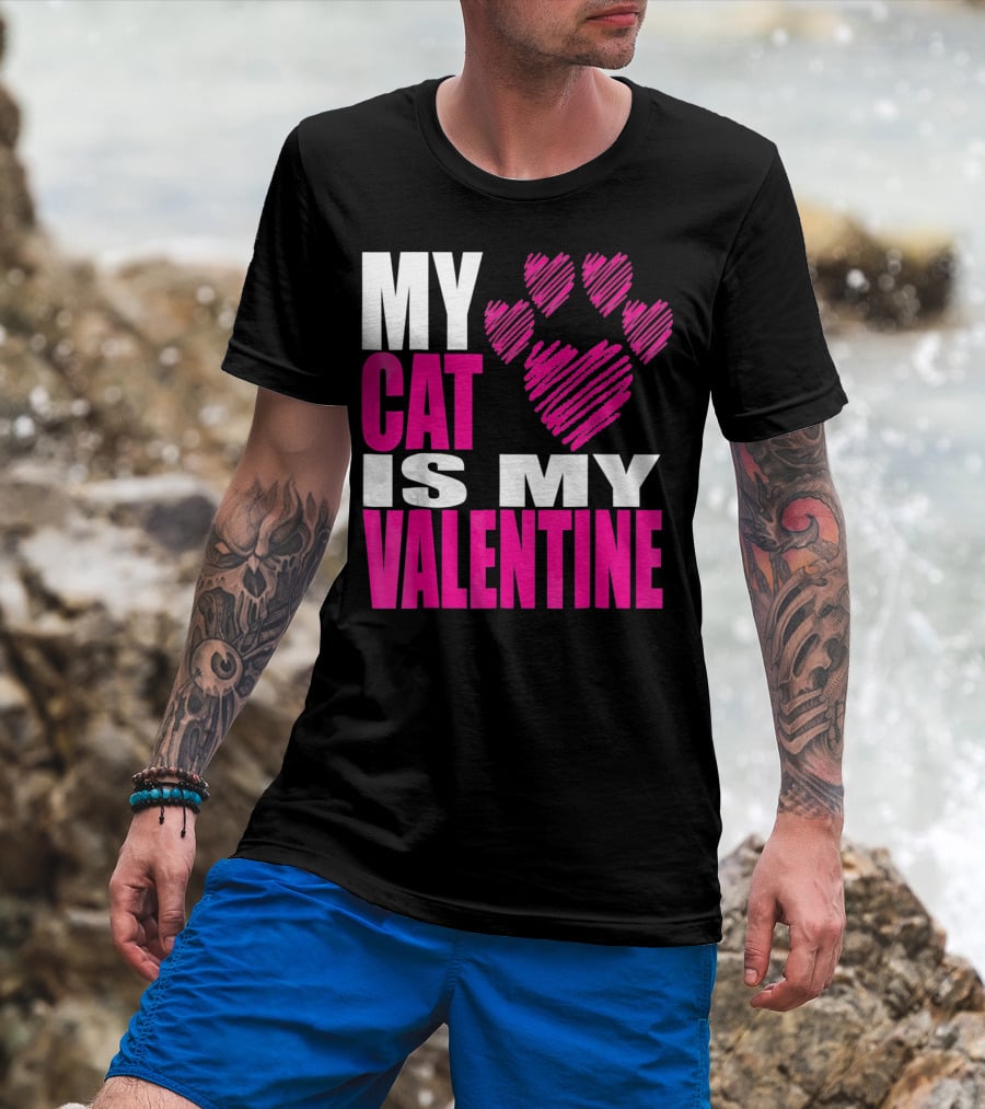 My Cat Is My Valentine Paw Heart T-Shirt