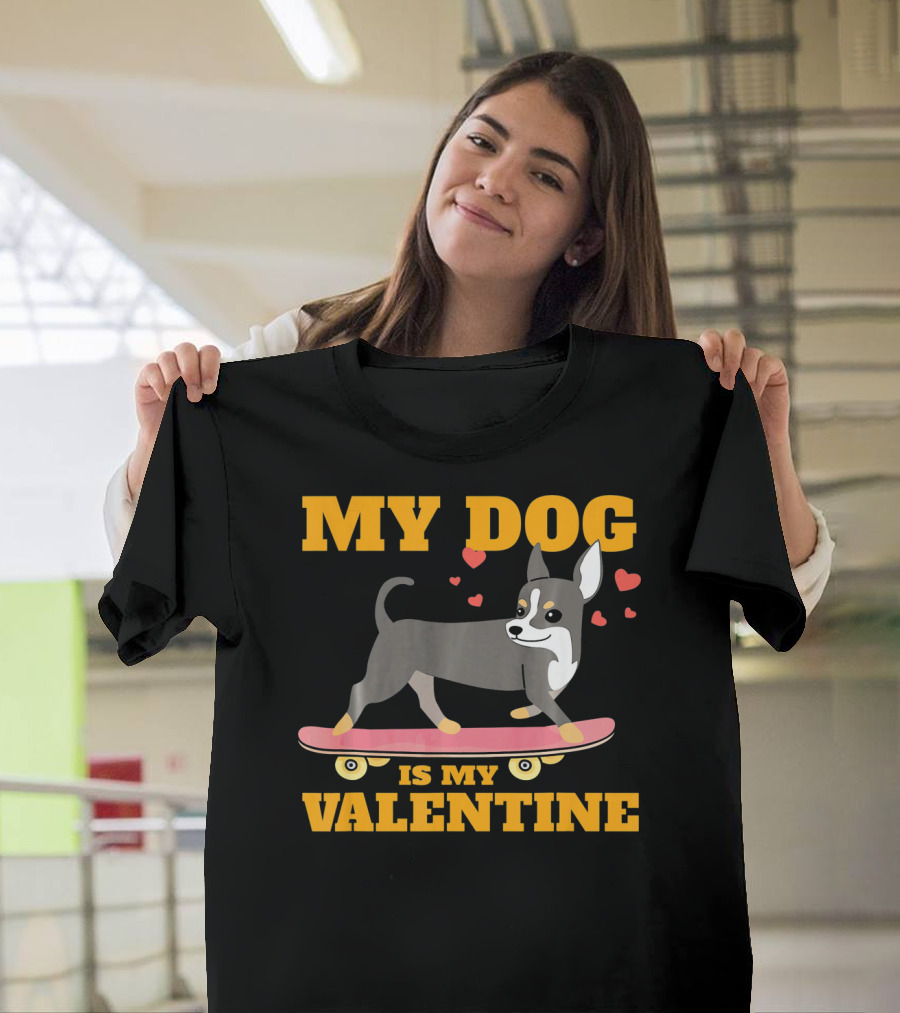 My Dog Is My Valentine Skateboarding Hearts T-Shirt