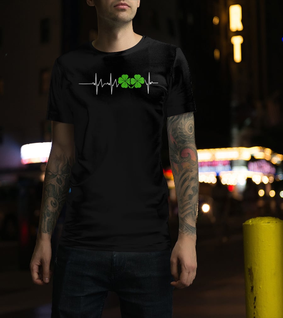 St Patricks Day Ireland Heartbeat Clover EKG T-Shirt