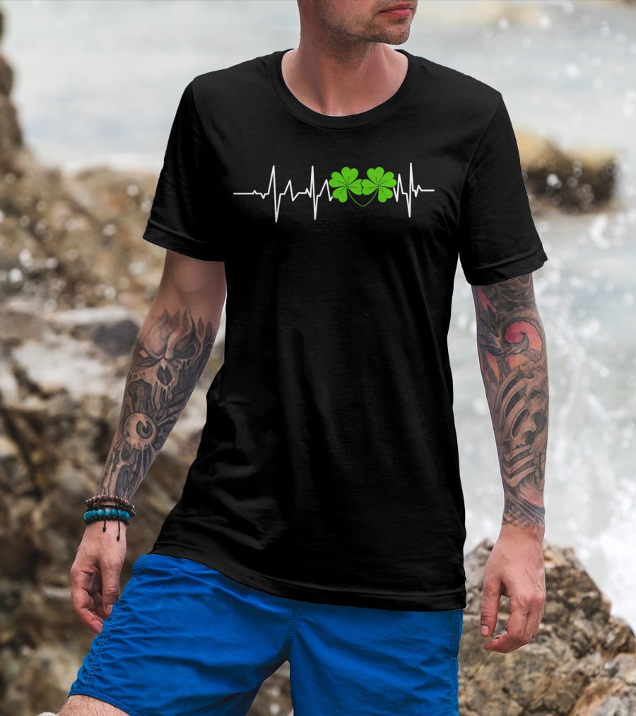 St Patricks Shamrocks Heartbeat Monitor T-Shirt