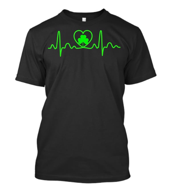 Shamrock Heartbeat Irish Symbol In Green Heart Line T-Shirt