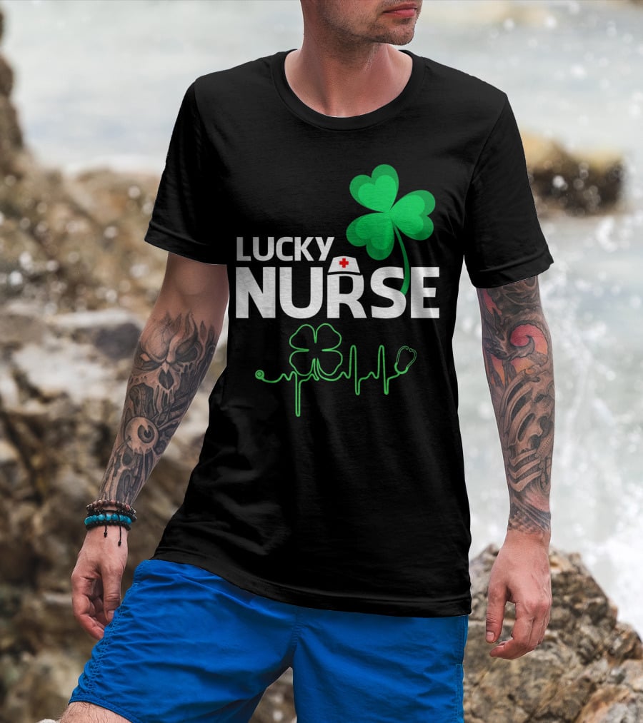 Lucky Nurse Shamrock Heartbeat St. Patricks Day T-Shirt