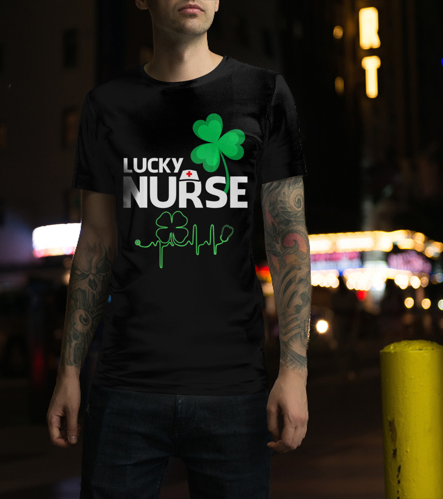 Lucky Nurse Shamrock Heartbeat St. Patricks Day T-Shirt
