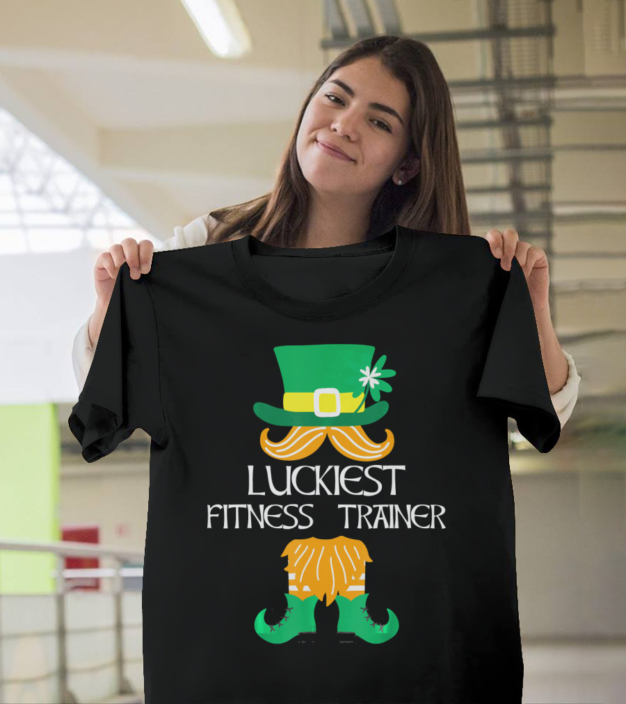 Luckiest Fitness Trainer Leprechaun Shamrock Hat and Boots T-Shirt