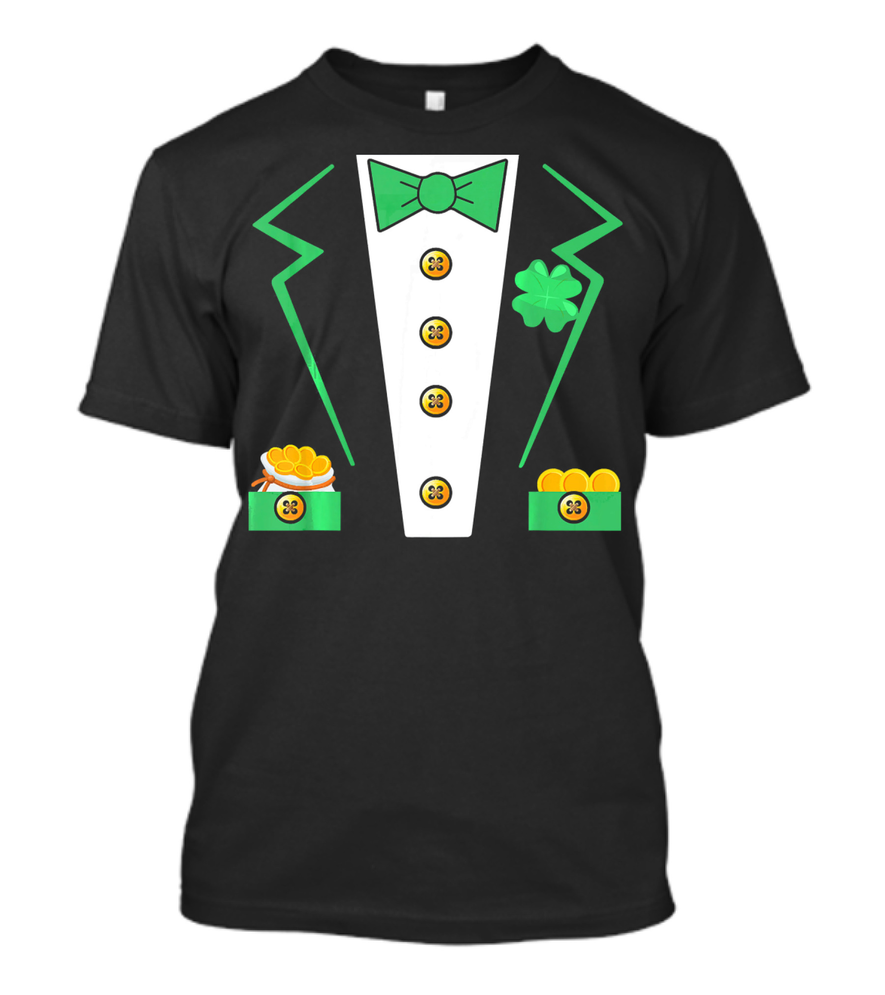 St. Patrick's Day Leprechaun Tuxedo With Shamrock And Coin Boxes T-Shirt