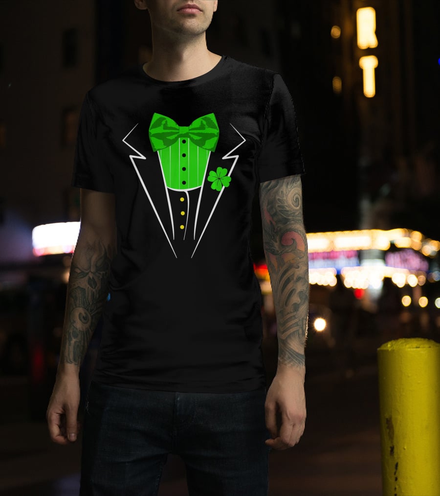 Saint Patricks Day Irish Tuxedo Clover Bow Tie T-Shirt