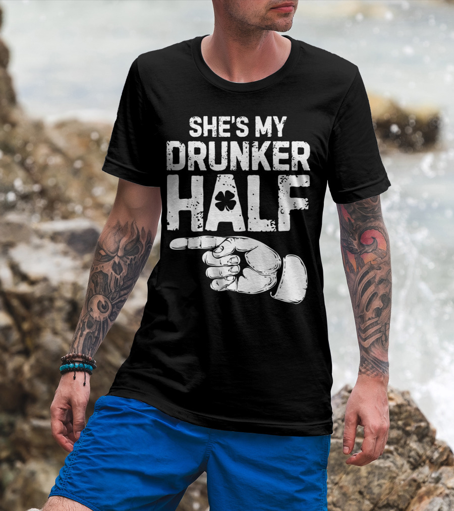 St Patricks Day She's My Drunker Half Shamrock Hand Pointer T-Shirt