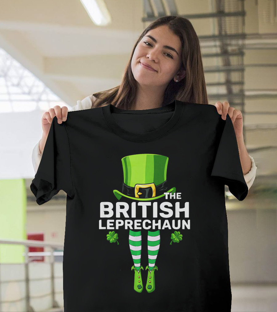 The British Leprechaun Matching Costume with Green Hat and Striped Socks T-Shirt