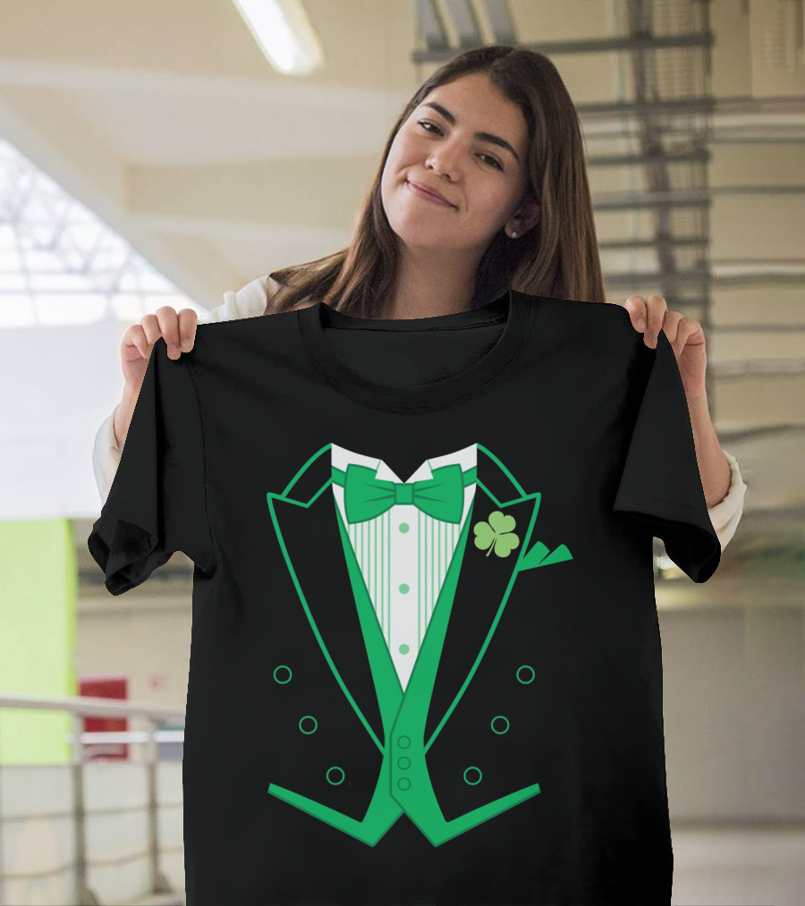 Green Bow Tie and Clover Tuxedo T-Shirt