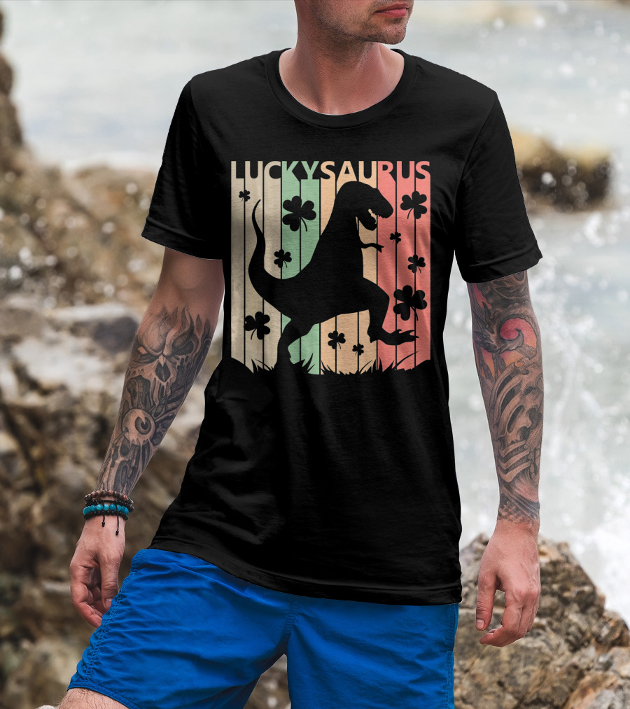 Luckysaurus Dinosaur St Patrick's Day Clover Trend T-Shirt
