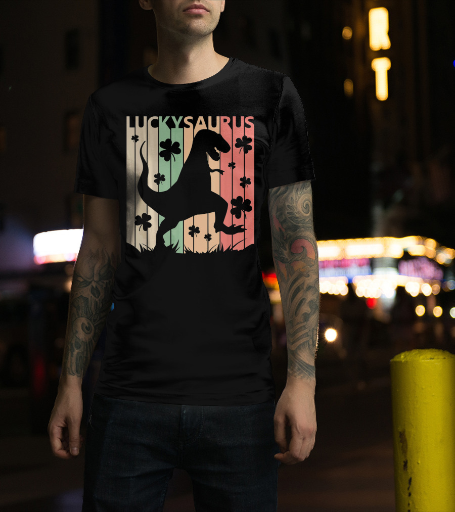 Luckysaurus Dinosaur St Patrick's Day Clover Trend T-Shirt