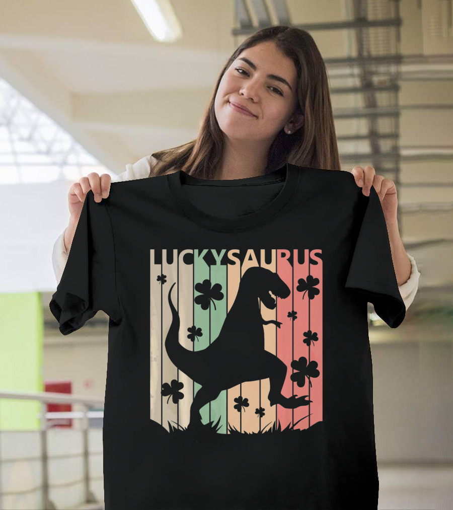 Luckysaurus Dinosaur St Patrick's Day Clover Trend T-Shirt