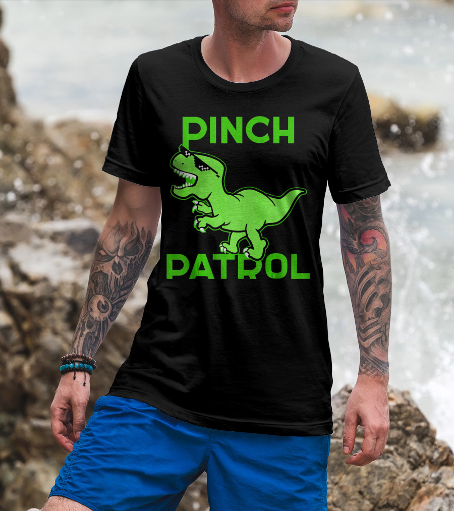 St Patrick Day Dinosaur Pinch Patrol Funny Green T-Rex Holiday T-Shirt