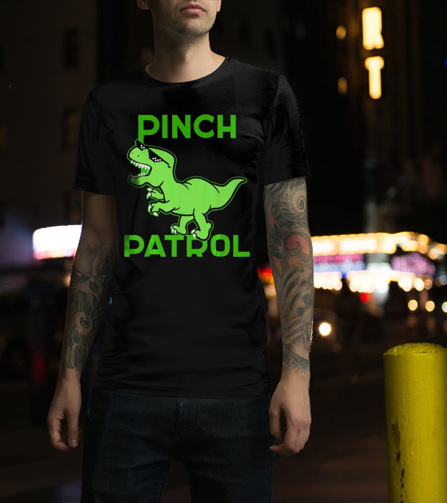 St Patrick Day Dinosaur Pinch Patrol Funny Green T-Rex Holiday T-Shirt
