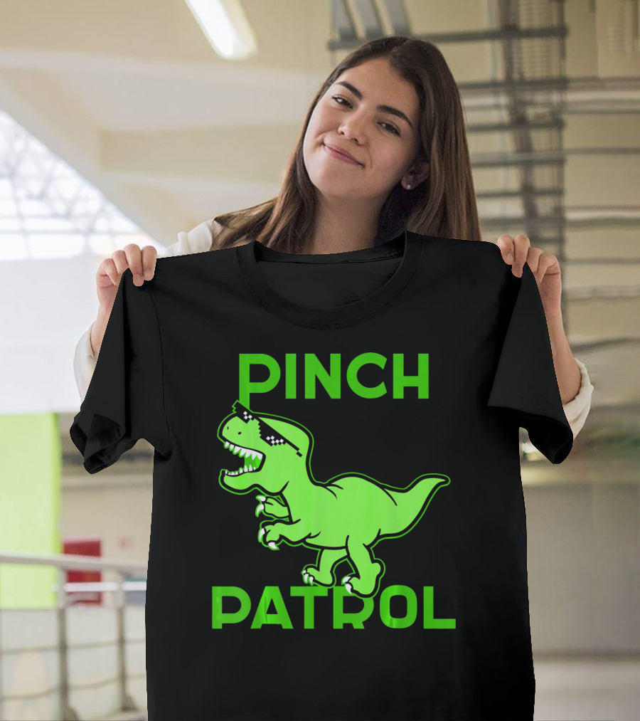 St Patrick Day Dinosaur Pinch Patrol Funny Green T-Rex Holiday T-Shirt