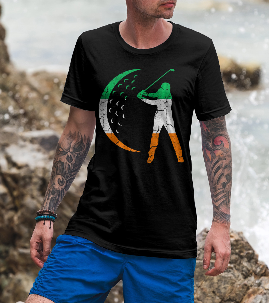 Irish Golf Swing With Ireland Flag Colors T-Shirt
