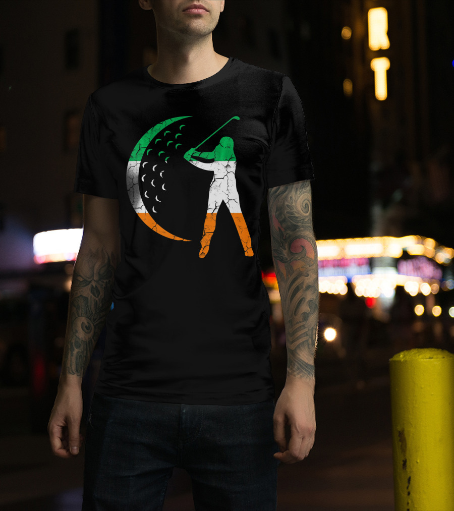 Irish Golf Swing With Ireland Flag Colors T-Shirt