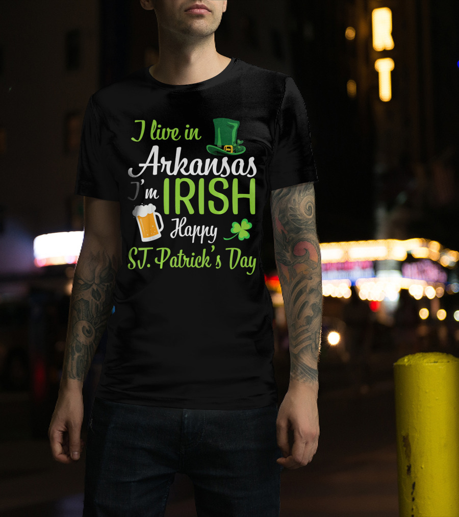 I Live In Arkansas I'm Irish Happy St. Patrick's Day Shamrock Beer Hat T-Shirt
