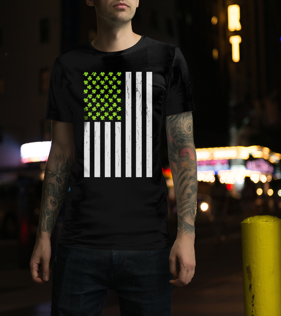 St Patricksday Shamrock American Flag T-Shirt
