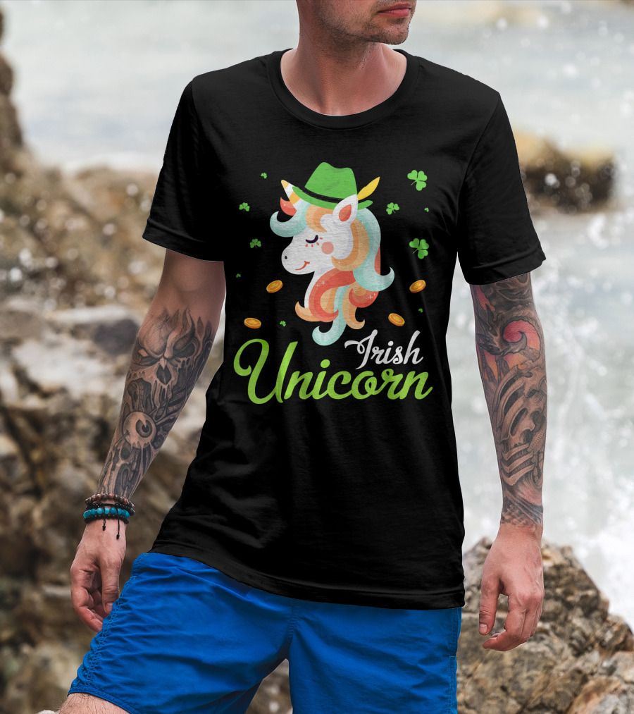 Irish Unicorn Leprechaun Gold Shamrocks T-Shirt