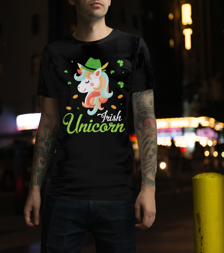 Irish Unicorn Leprechaun Gold Shamrocks T-Shirt
