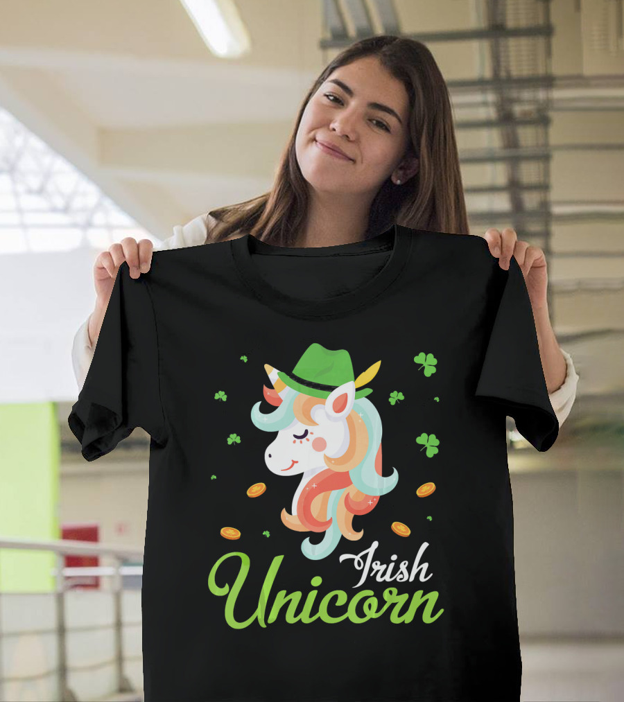 Irish Unicorn Leprechaun Gold Shamrocks T-Shirt