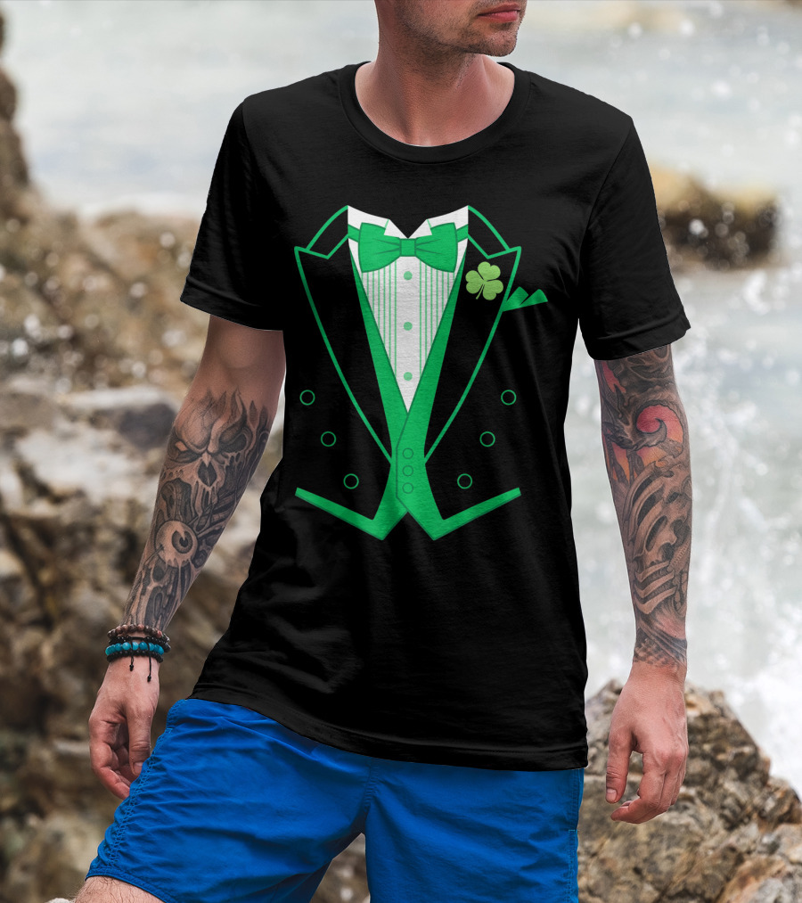 Irish Tuxedo Green Shamrock Bow Tie St. Patrick's Day T-Shirt