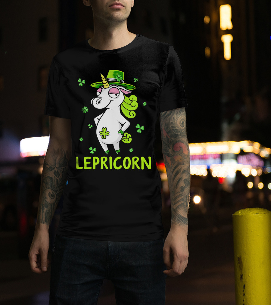 Lepricorn Leprechaun Unicorn St Pat Clover Hat T-Shirt