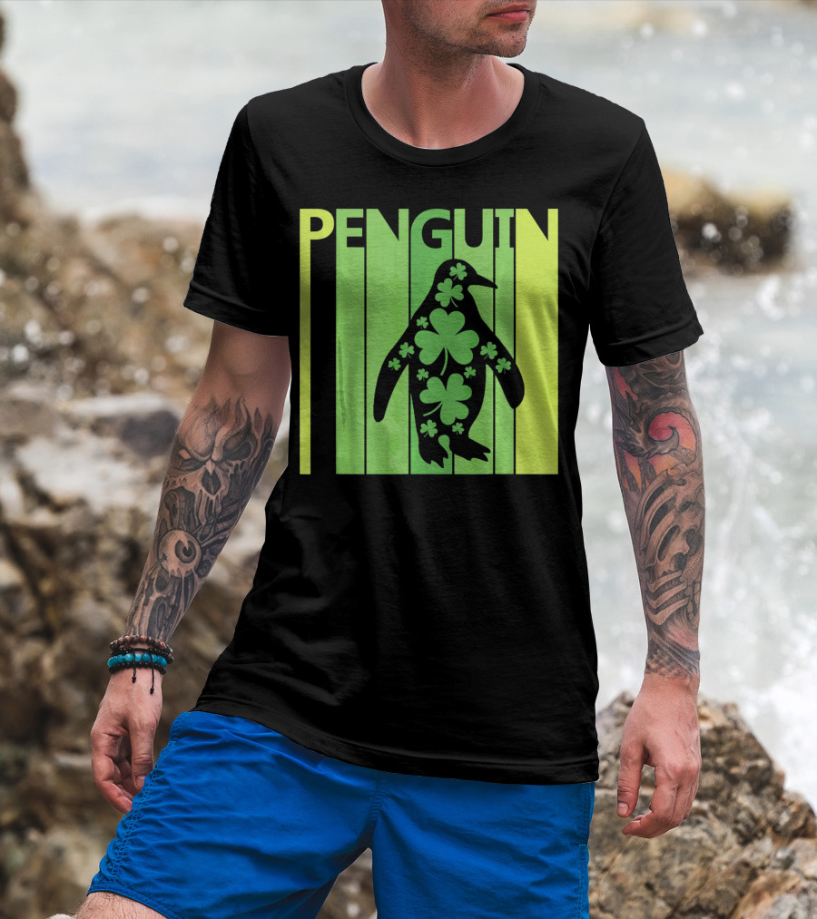 Lucky Penguin St Patricks Day Clover Penguin T-Shirt