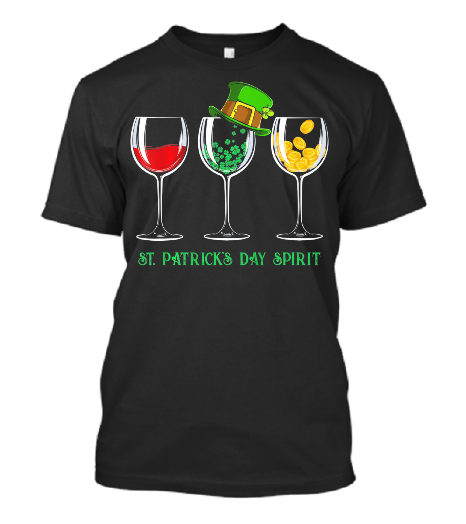 St Patrick's Day Spirit Wine Shamrock Leprechaun Coins T-Shirt