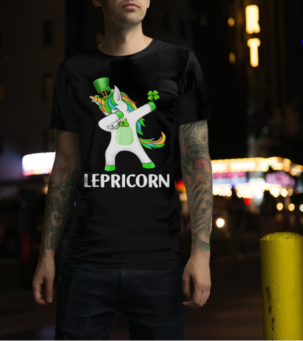 Lepricorn Dabbing Leprechaun Unicorn With Rainbow Mane And Green Hat T-Shirt