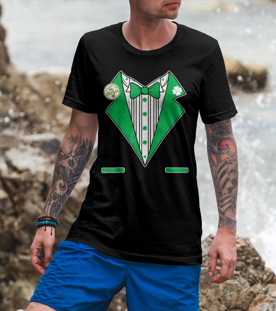 St. Patricks Day Tux Green Kiss Me I'm Irish Bow Tie Four-Leaf Clover T-Shirt