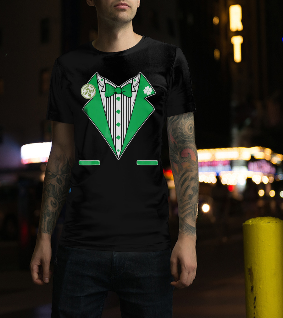 St. Patricks Day Tux Green Kiss Me I'm Irish Bow Tie Four-Leaf Clover T-Shirt