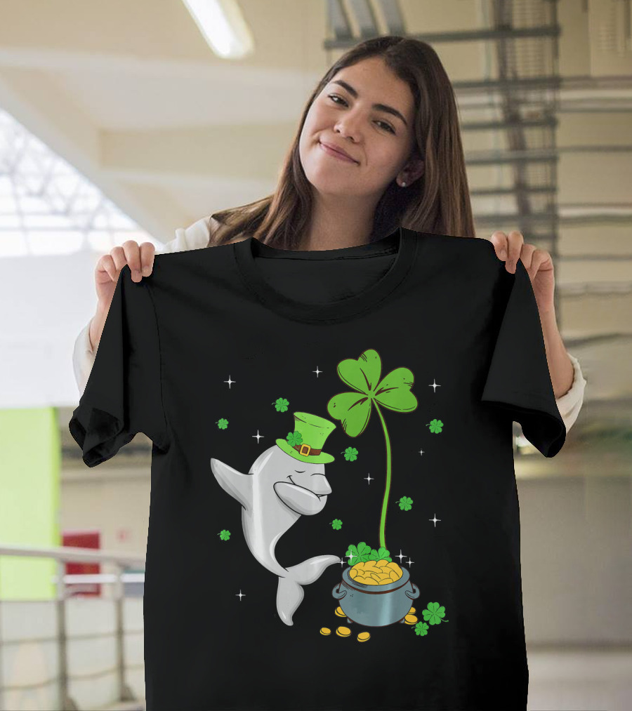 Shamrock Leprechaun Dolphin St Patricks Pot of Gold T-Shirt