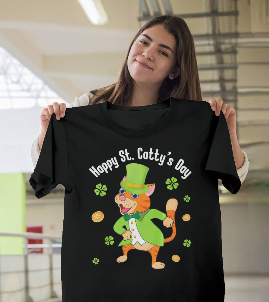 Hoppy St. Catty's Day Irish Cat Leprechaun Dance Gold Shamrock T-Shirt