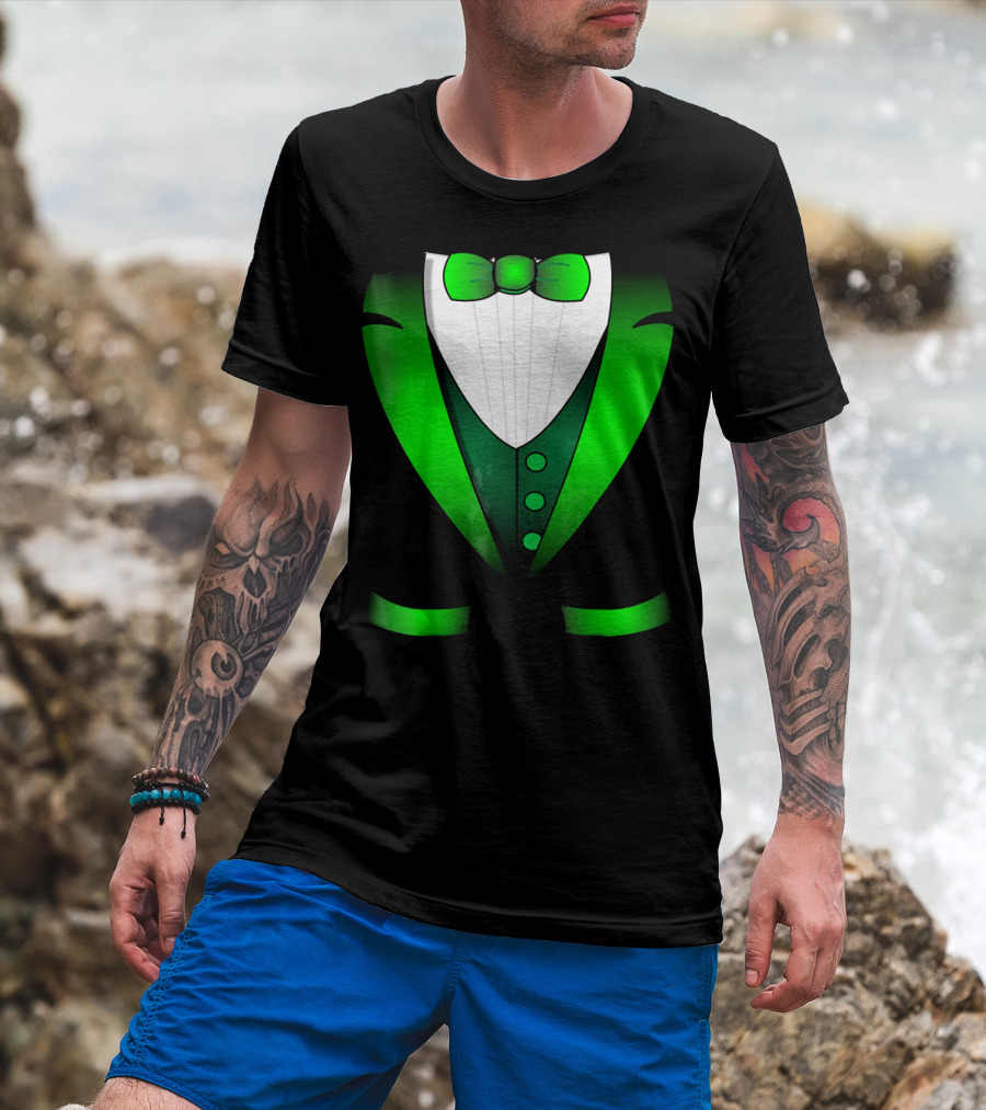 Irish St Patricks Day Leprechaun Green Tuxedo Bowtie T-Shirt