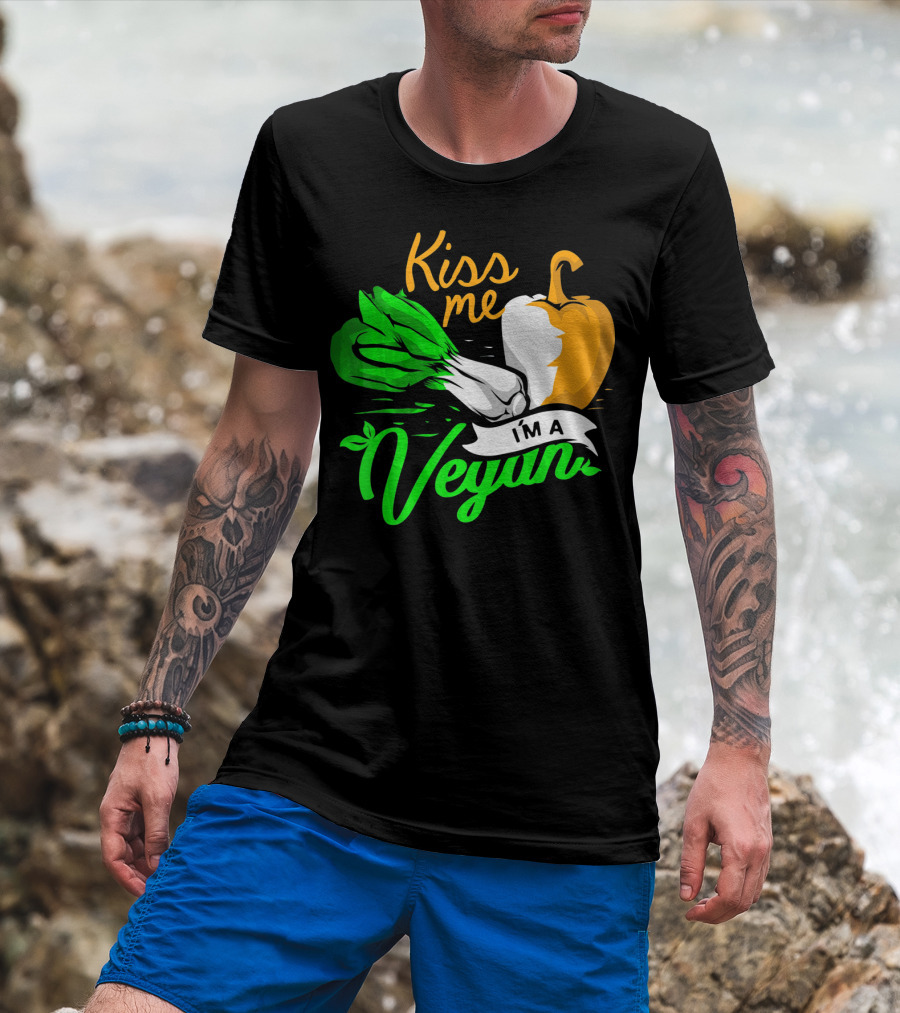 Kiss Me I'm A Vegan St. Patrick's Day Bell Pepper And Green Onions T-Shirt