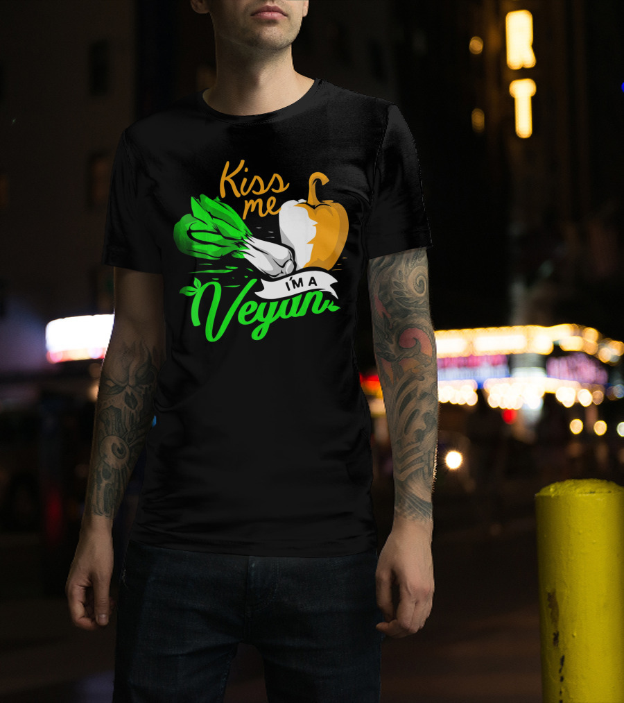 Kiss Me I'm A Vegan St. Patrick's Day Bell Pepper And Green Onions T-Shirt