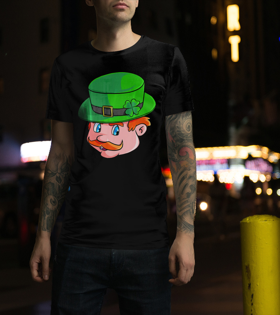 Leprechaun Face With Green Hat And Shamrock T-Shirt