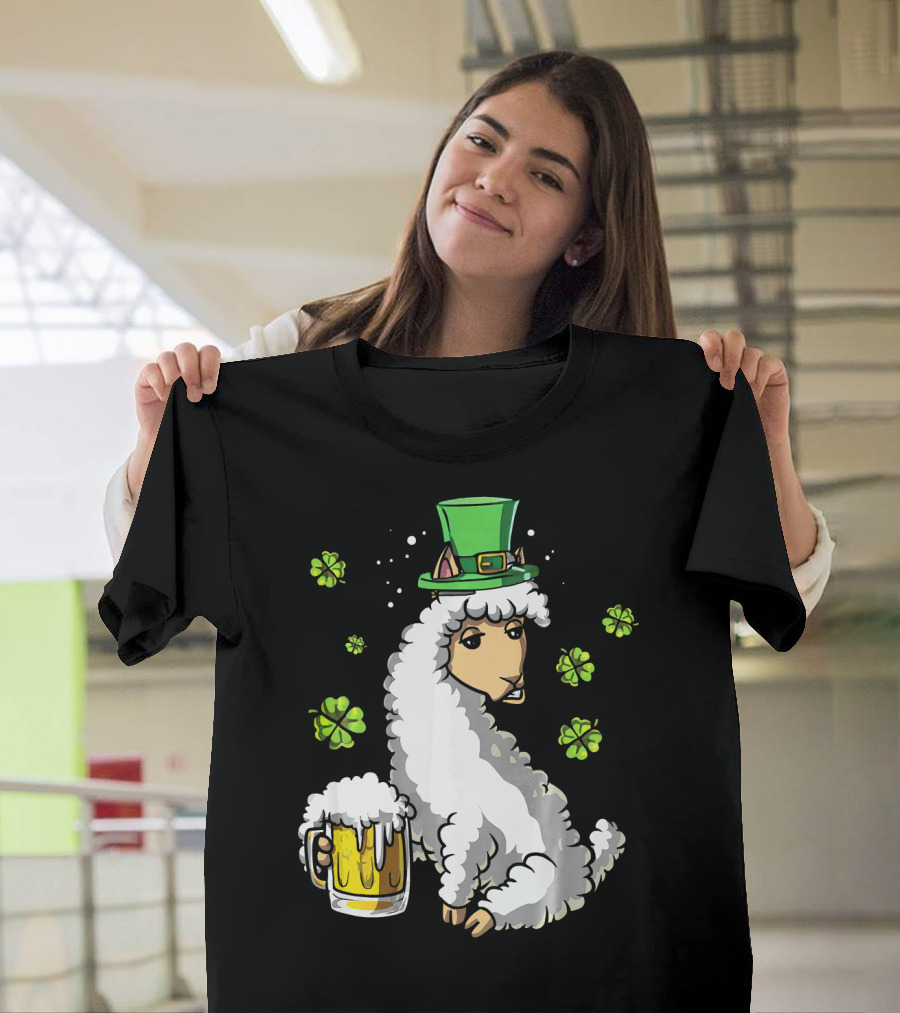 Leprechaun Sheep with Beer and Shamrocks T-Shirt