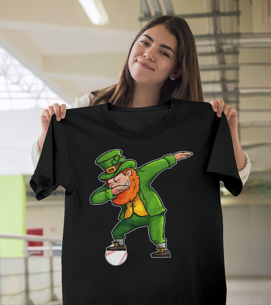 Dabbing Leprechaun on Baseball St Patricks T-Shirt