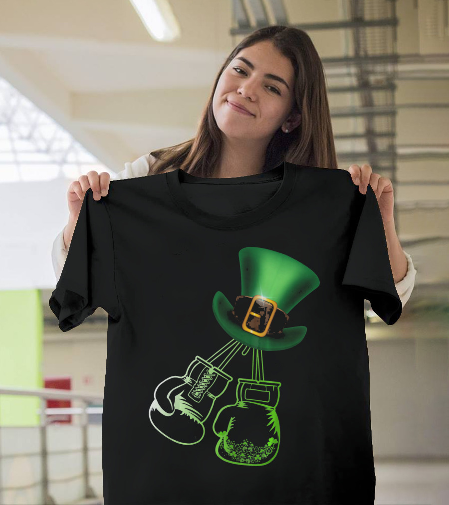 Shamrock Boxing Glove Leprechaun Hat With Green Bowler Buckle T-Shirt