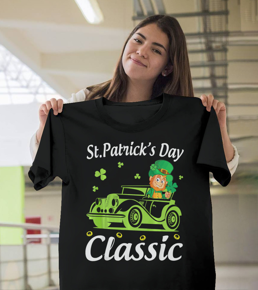 St. Patrick's Day Classic Leprechaun Drive Car Around Shamrocks T-Shirt