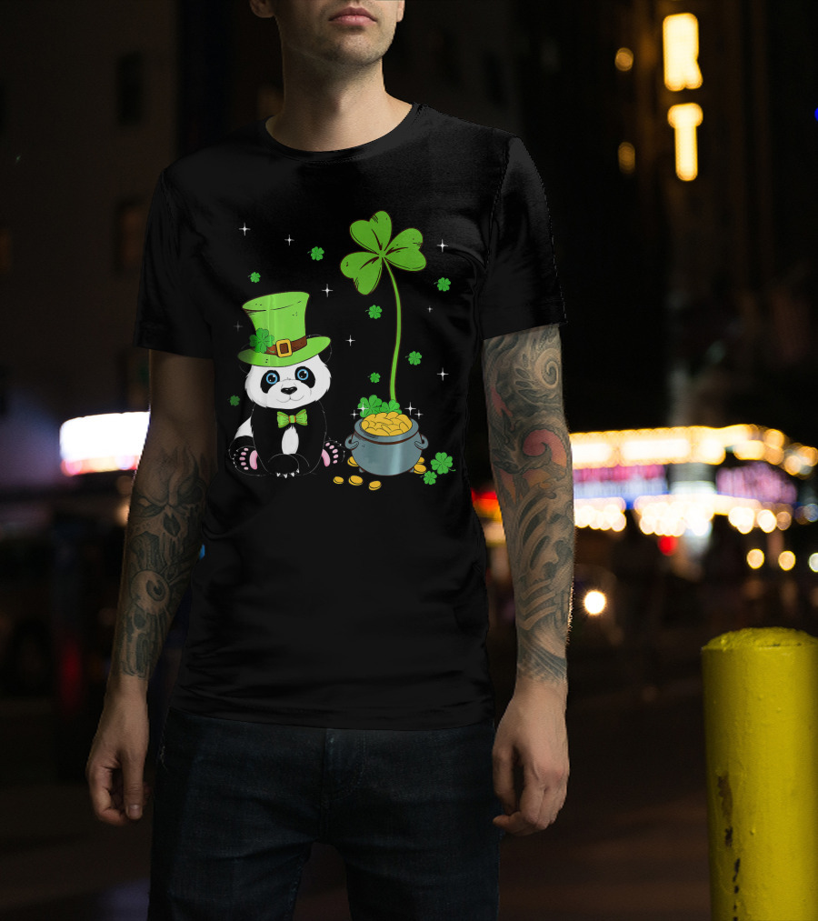 Shamrock Leprechaun Panda St Patricks Pot Of Gold T-Shirt