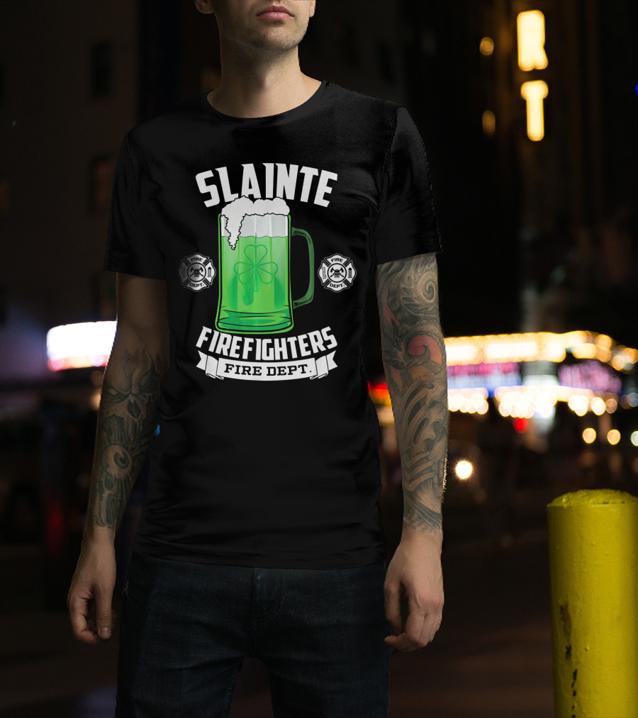 Slainte Shamrock Beer Firefighters Fire Dept T-Shirt