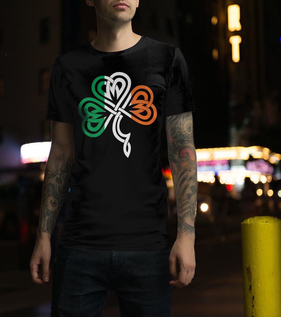Celtic Knot Shamrock With Irish Flag Colors T-Shirt