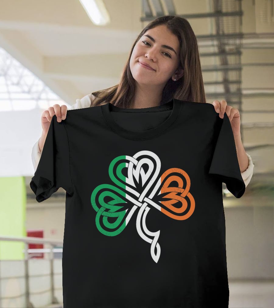 Celtic Knot Shamrock With Irish Flag Colors T-Shirt